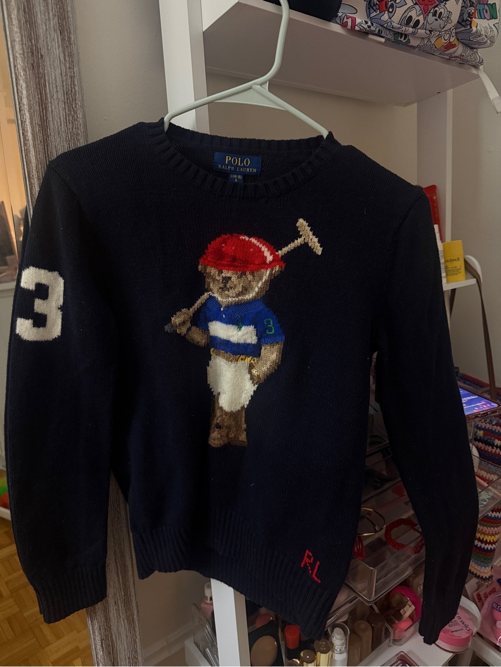 Polo by Ralph Lauren Navy Bear Polo Crewneck Sweater with Red Helmet